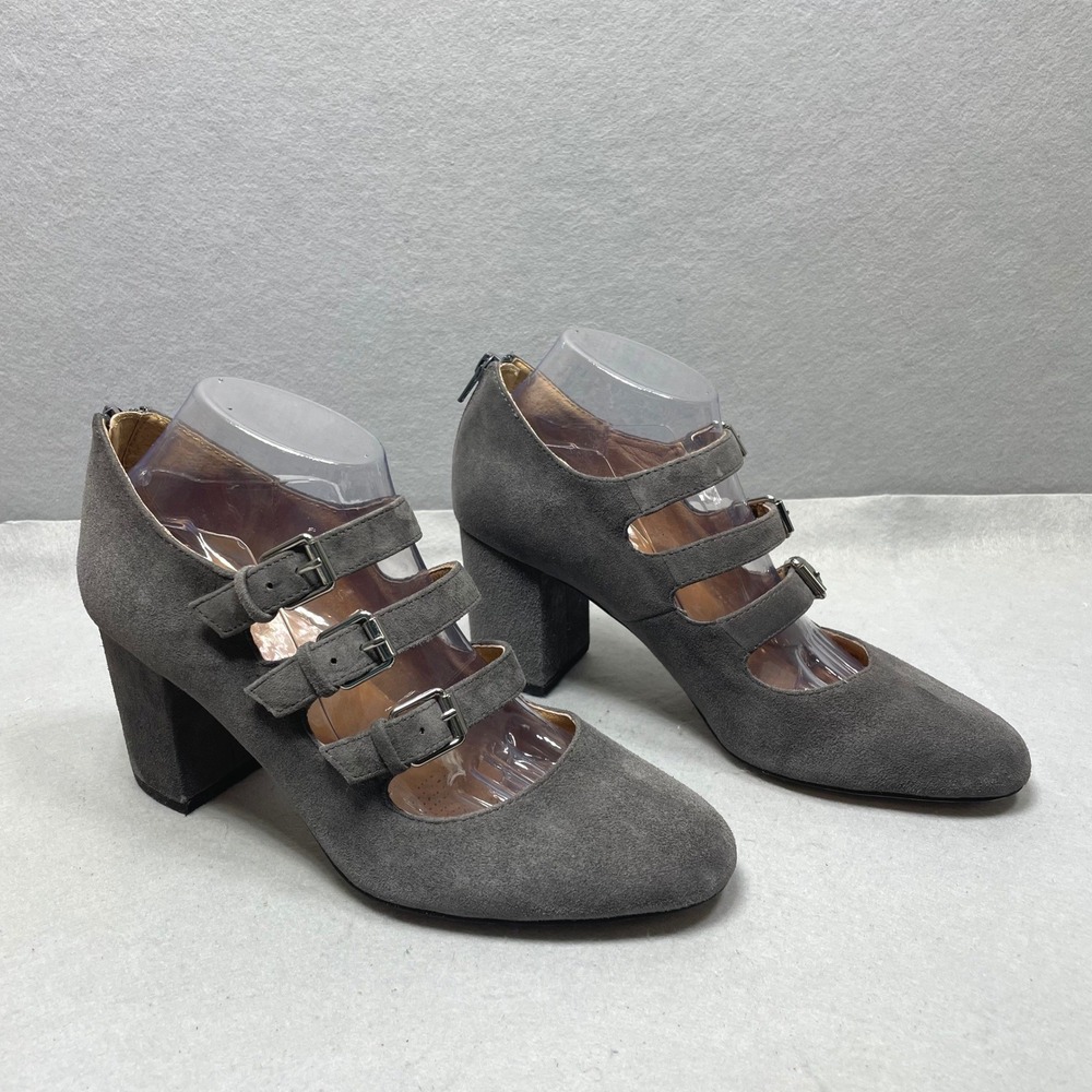 Corso Como Mary Jane Pumps Women 10M Grey Suede Triple Buckle Block Heel